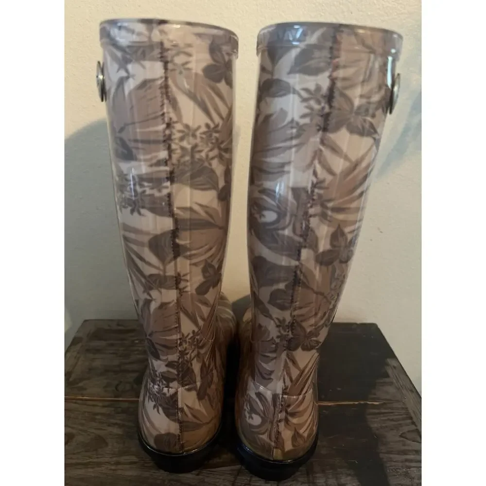 Ugg Women Boots Shaye Island Floral Rain Boot Tropical Asphalt Black Tan Size 9